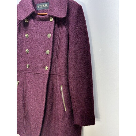 Guess Women’s Wool Coat Red Wine Double Breasted Walder Buttons Lined Long Sz XL - Picture 2 of 15